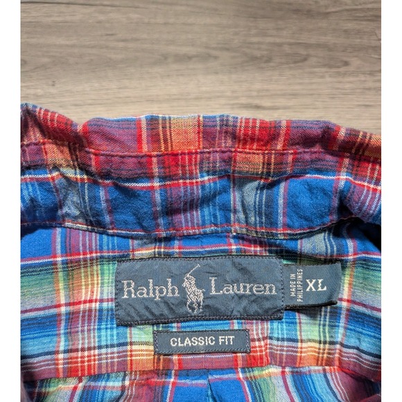 Ralph Lauren Men's Multicolor Plaid Linen Cotton Blend Long Sleeve Shirt Size XL - Picture 2 of 9